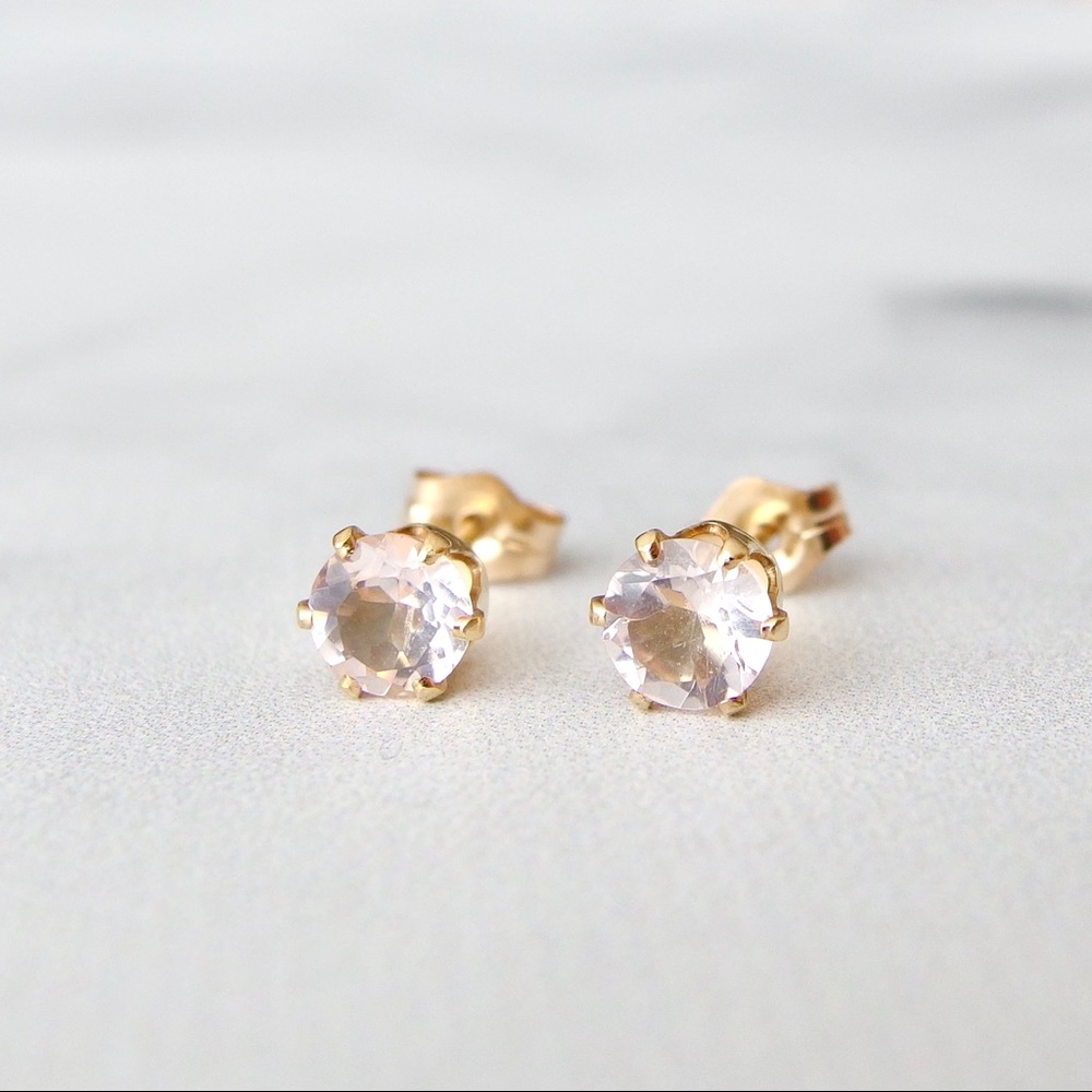 5mm rose quartz gemstone studs 14k gold fill